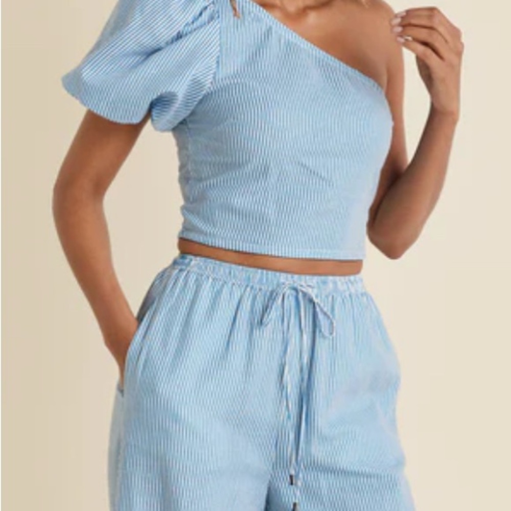 Women's Light Blue Striped Pant Set - Picture 3 of 3